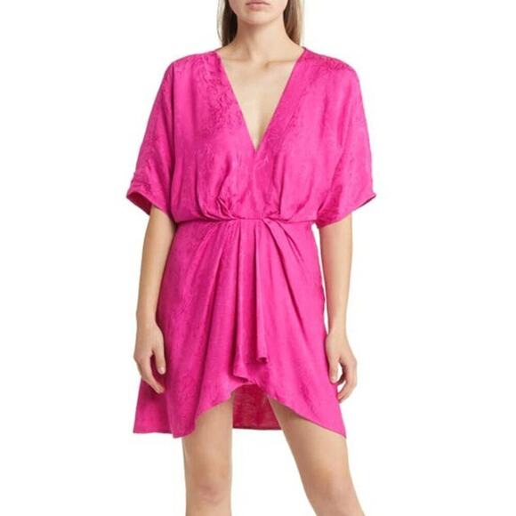 BTFL-Life Candra Dress Floral Jacquard Dolman Sleeve Mini Fuchsia Pink NWT Small - Picture 1 of 9